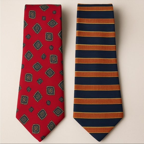 Tommy Hilfiger & Remington Tie Bundle Classic Striped & Red Geometric Neckties - Picture 1 of 5